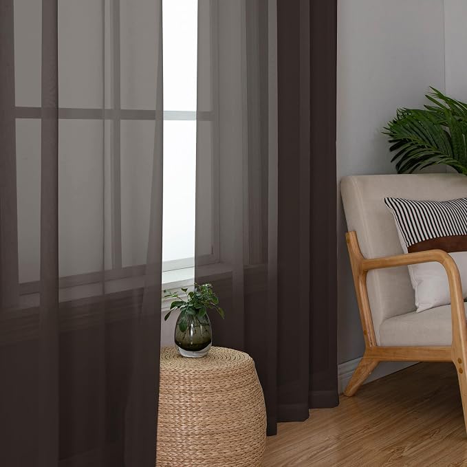 Chyhomenyc Chocolate Brown Sheer Curtains 45 Inch Long 2 Panels, Light - Image 7
