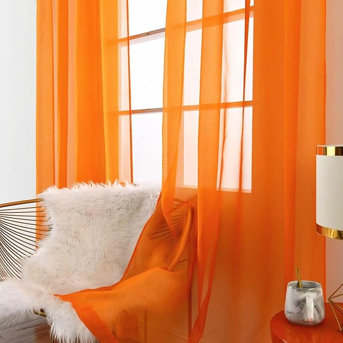 SpaceDresser Orange Sheer Curtains 4 Panels Rod Pocket Semi-Sheer Curtain 72 - Image 4