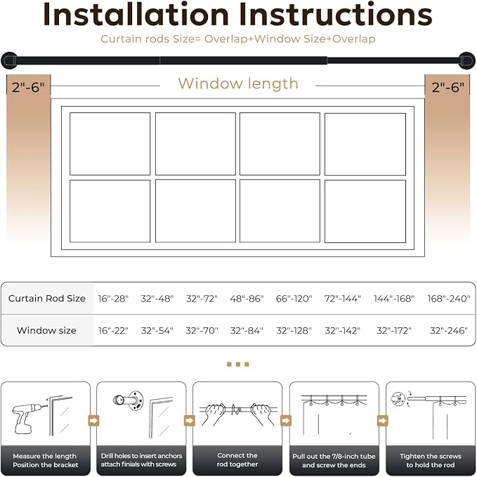 Zeerobee Curtain Rods for Windows 66 to 120, 1 Inch Industrial Wrap Around Warm - Image 6