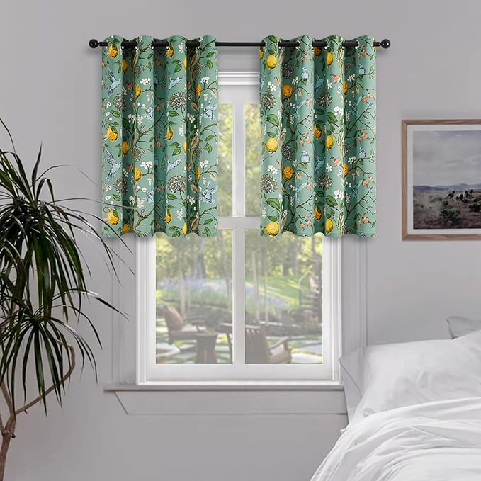 Topfinel Sage Green Small Kitchen Curtains 36 Inch Watercolor Botanical Floral by Topfinel