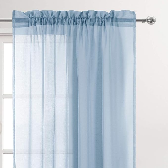 DWCN Sky Blue Sheer Curtains Semi Transparent Voile Rod Pocket Curtains - Image 2