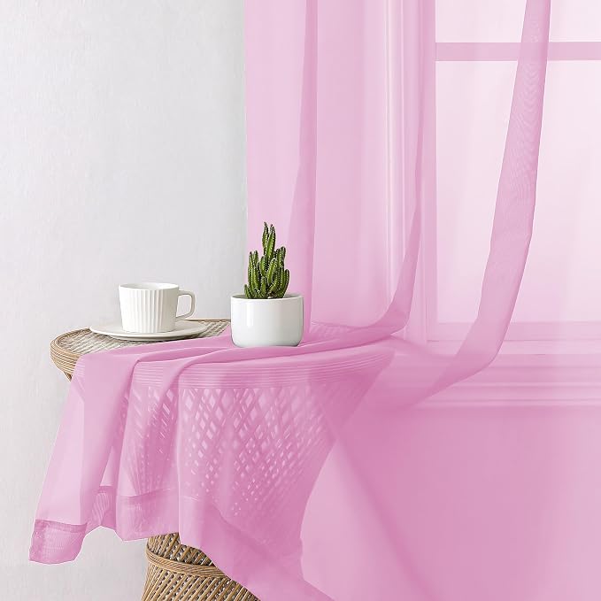 Lecloud Light Pink Sheer Curtains 78 Inches Long 2 Panels Set, Soft Voile Light - Image 4