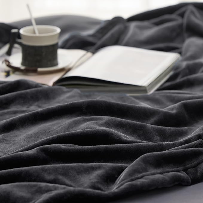 Bedsure GentleSoft Fleece Blankets Queen Size Dark Grey - Image 5