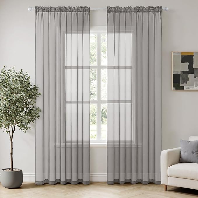 MIULEE 2 Panels Solid Color Sheer Window Curtains Elegant Window Voile by MIULEE