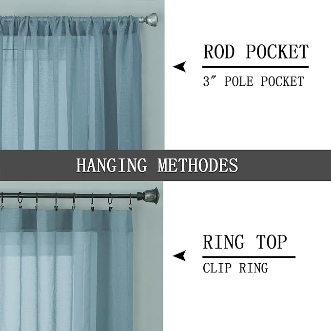 Tollpiz Sheer Tier Curtains Kitchen Linen Textured Half Curtain Sheers Light - Image 5