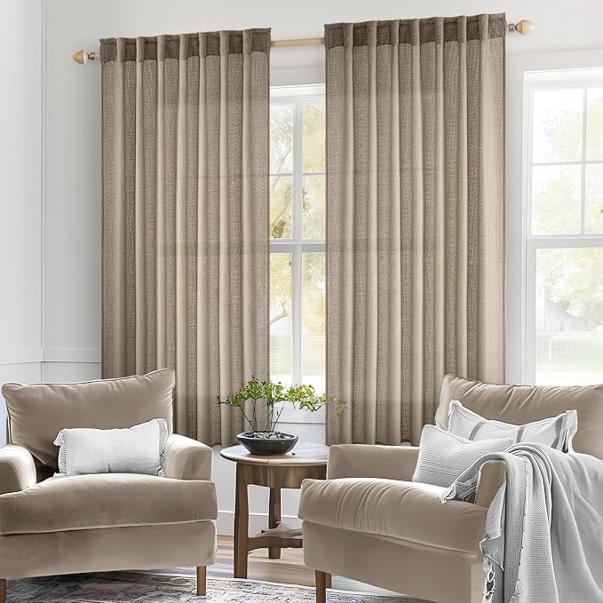MIULEE Taupe Grey Linen Curtains 54 Inch Length 2 Panels - Image 2