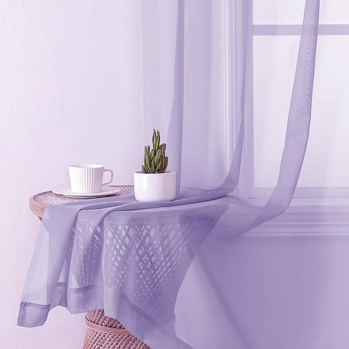 Lecloud Lavender Sheer Curtains 90 Inches Long 2 Panels Set, Light Filtering - Image 8