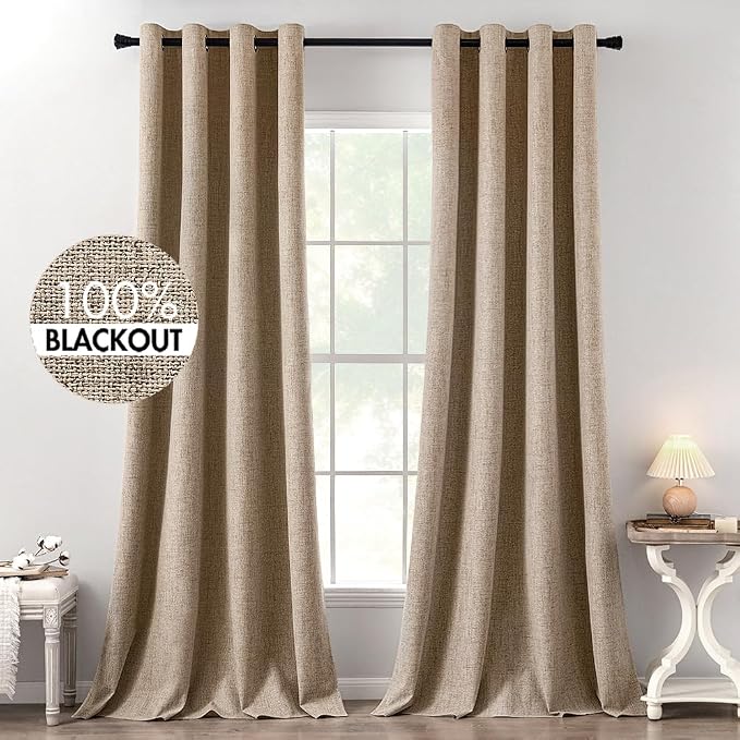 MIULEE 100% Blackout Linen Textured Curtains by MIULEE