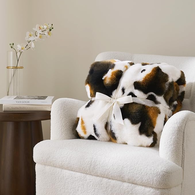 Cozy Bliss Cow Print Faux Fur Throw Blanket - Image 4