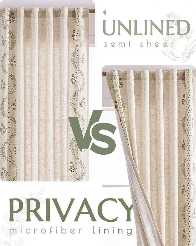 jinchan Belrose Lined Linen Blend Curtains Floral Curtains - Image 6