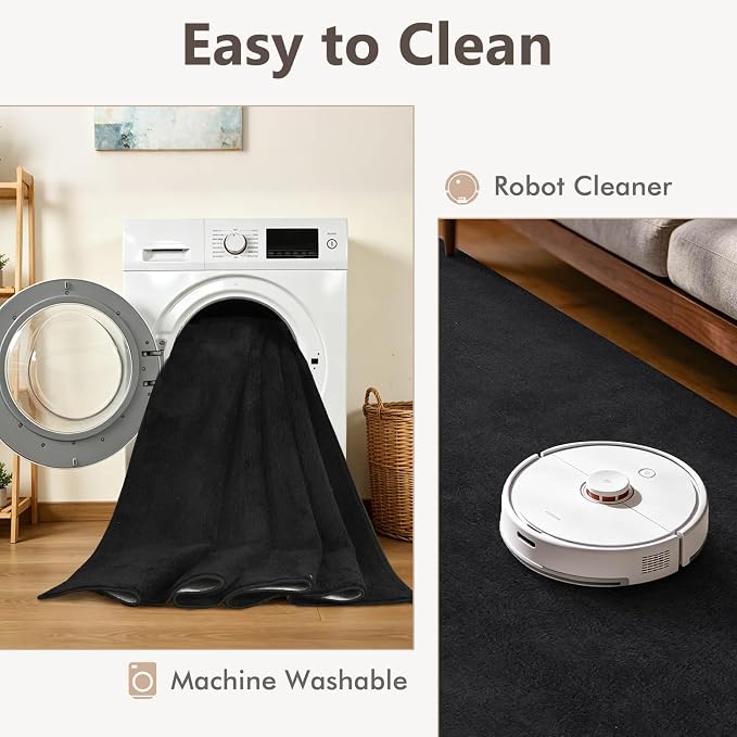 2x8 Black Solid Runner Rug Washable Non-Slip - Image 6