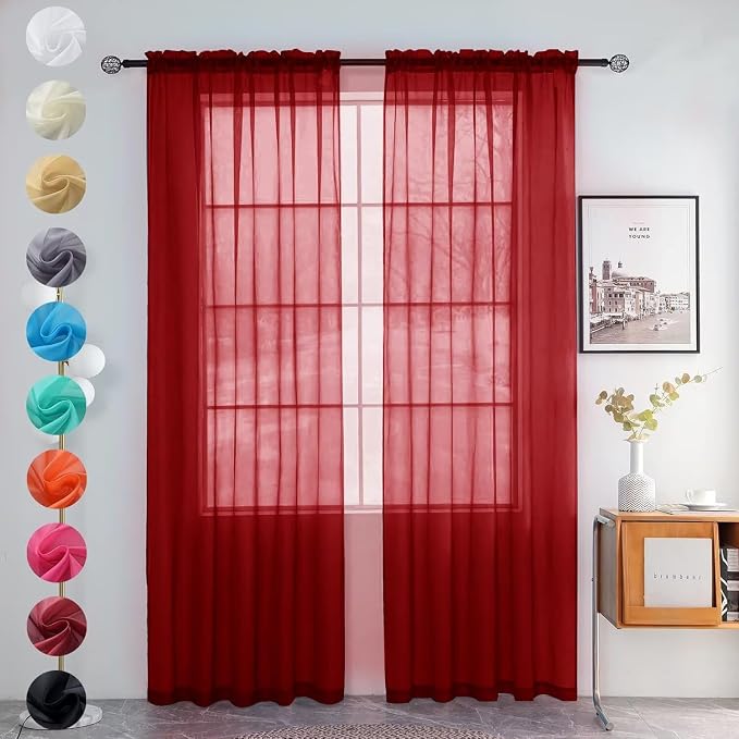 youleyar Solid Sheer Rod Pocket Curtain Voile Draperies 2 Panels White Beige by Youleyar