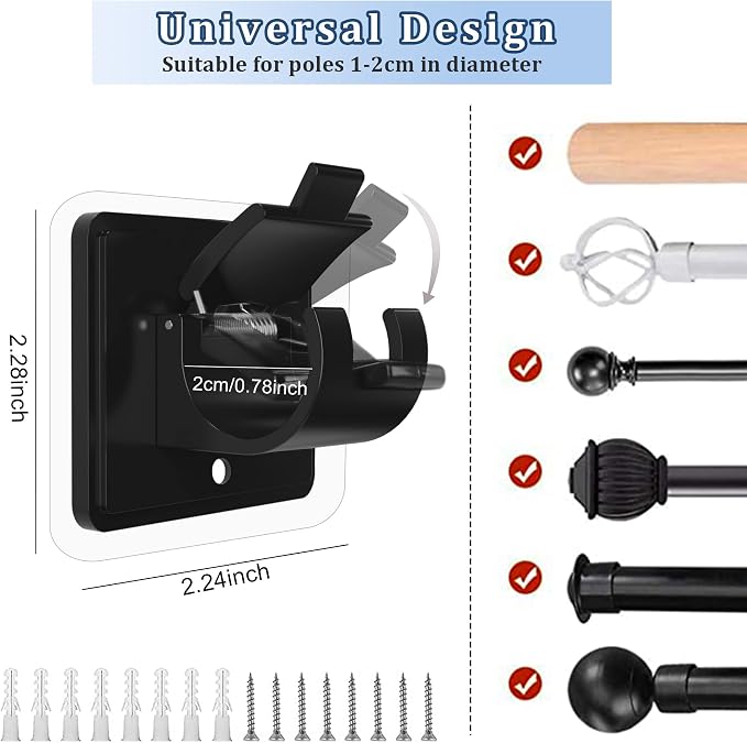 Codoule 2PCS No Drill Curtain Rod Brackets Drilling Self Adhesive Holder Hooks - Image 2