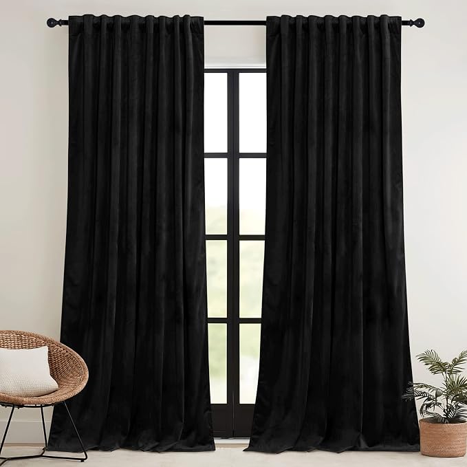 RYB HOME Black Velvet Curtains 84 inch, W52 x L84 inch, 2 Panels - Image 2
