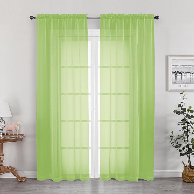 OWENIE Sheer Lime Curtains for Bedroom Living Room 78 Inches Long 2 Panels Set by OWENIE