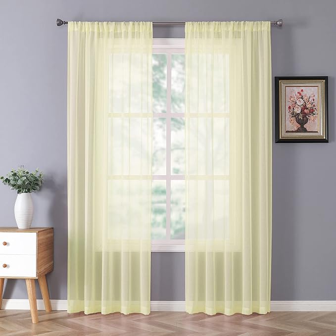 Tollpiz Sheer Curtains Bedroom Linen Textured Curtain Sheers Light Filtering by Tollpiz
