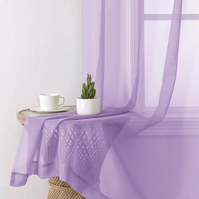 Aiyufeng Light Purple Sheer Curtain Panels Pair Sold 84 Inch Length, Light - Image 4
