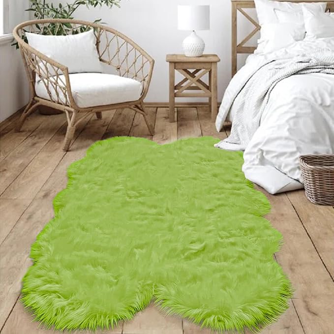Goolela Fluffy Sheepskin Green Rugs 4x6 - Image 2