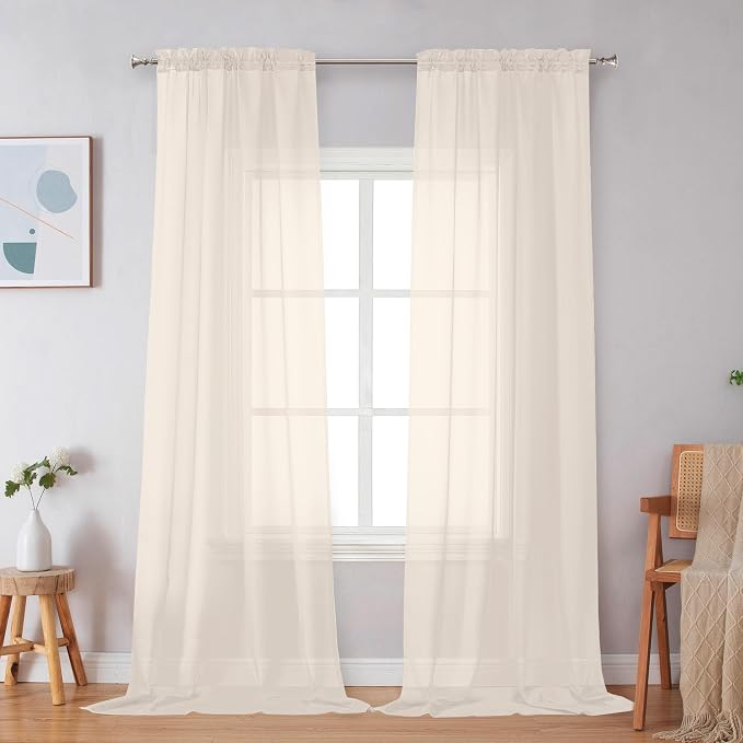 Simplebrand Cream Sheer Curtains 96 Inches Long 2 Panels, Light Filtering Rod by Simplebrand