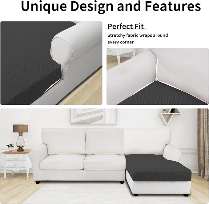 Easy-Going Stretch Sectional Couch Covers 1 Piece Chaise Lounge Slipcover L - Image 3