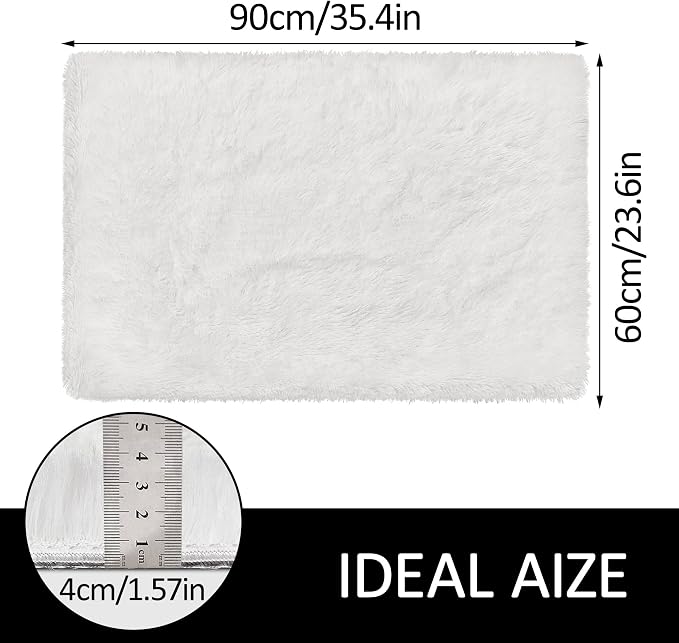 Small Area Rug for Bedroom 2x3ft Mini White Fluffy Rug Mat Bedside Throw Rug - Image 2