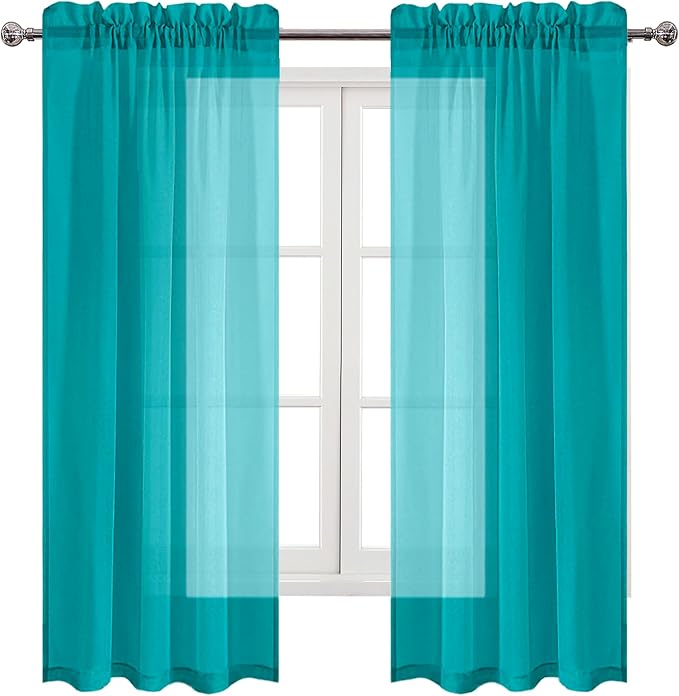 DWCN Turquoise Sheer Curtains Semi Transparent Voile Rod Pocket Curtains - Image 9