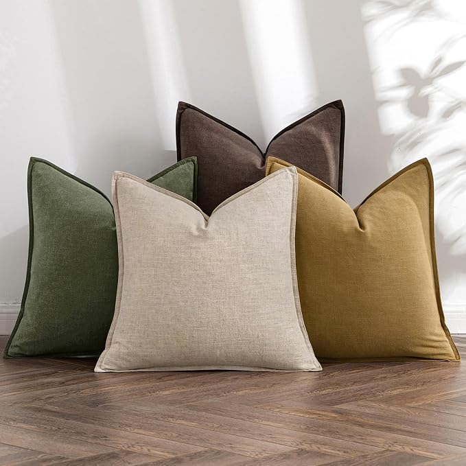 MIULEE Neutral Green/Brown Linen Pillow Covers Pack of 4 Decorative Natural by MIULEE