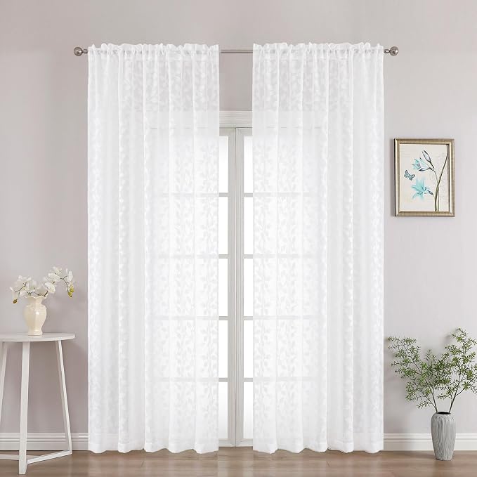 Chyhomenyc White Sheer Curtains 90 Inch Length 2 Panels Set, Light Filtering by Chyhomenyc