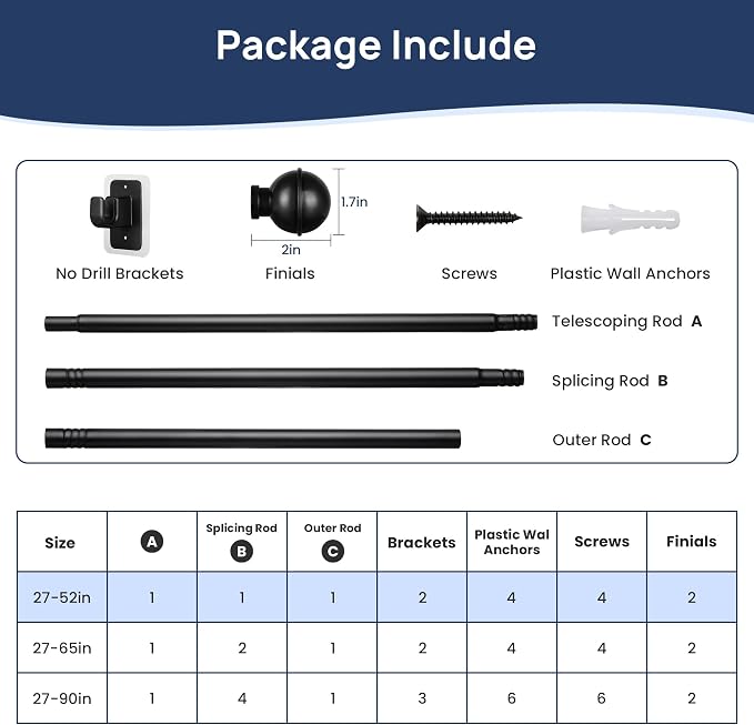 ENJOYBASICS 2 Pack No Drill Curtain Rods - Image 6