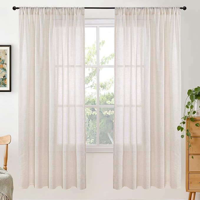 BGment Oatmeal Linen Semi Sheer Curtains 72 Inch Length by BGment