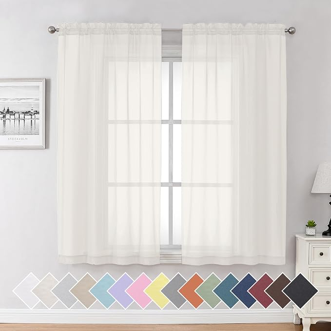Aiyufeng Ivory Kitchen Sheer Curtains 63 inch Length 2 Panels, Rod Pocket Light by Aiyufeng