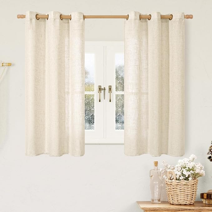 LAMIT Beige Linen Curtains for Windows 2 Panels Set, 48 Inch Linen Textured by LAMIT