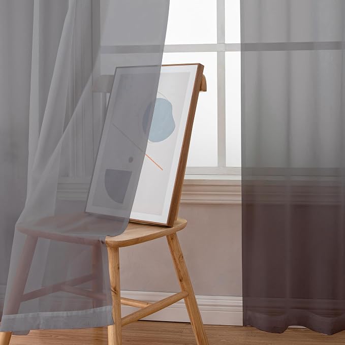 Simplebrand Grey Sheer Curtains 84 Inches Long, Light Filtering Rod Pocket - Image 2