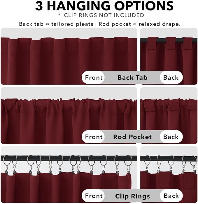 Deconovo Blackout Curtains, Thermal Insulated, W70 x L95 2 Panels, Back Tab - Image 2