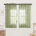 MIULEE Sage Green Sheer Curtains 2 Panels Embroidered Leaf Patterned Rod Pocket by MIULEE