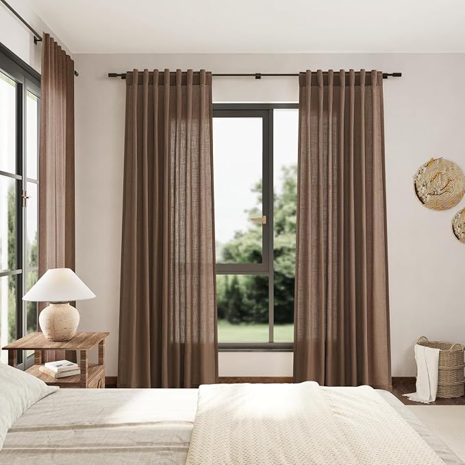Nanspring Caramel Brown Linen Curtains - Image 7