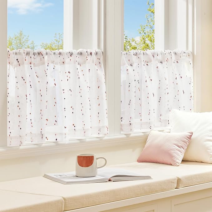 jinchan Valance Curtains for Windows 16 Inch Colorful Mini Pom-Pom Country - Image 3