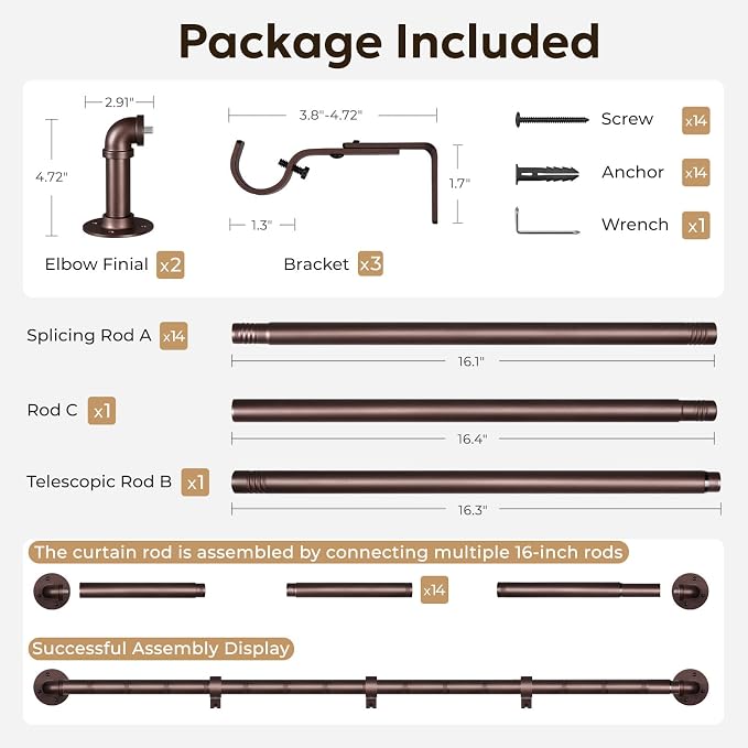 Zeerobee Curtain Rods for Windows 120 to 240, 1 Inch Industrial Wrap Around - Image 7