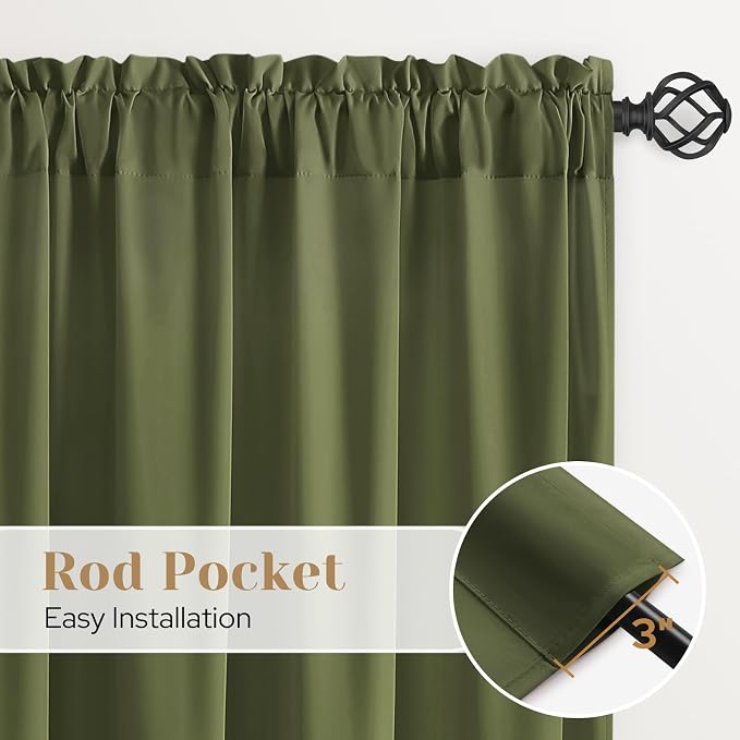 HOMEIDEAS Non-See-Through Olive Green Privacy Sheer Curtains, 52 X 96 Inches - Image 5