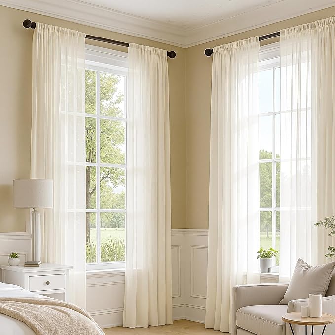 MIULEE Butter Cream Sheer Curtains 72 Inches Long, 4 Panels Set, Rod Pocket - Image 5