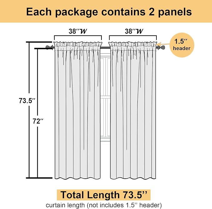 Lecloud Leia Living Room Chocolate Brown Sheer Curtains 72 Inch Length 2 Panels - Image 3