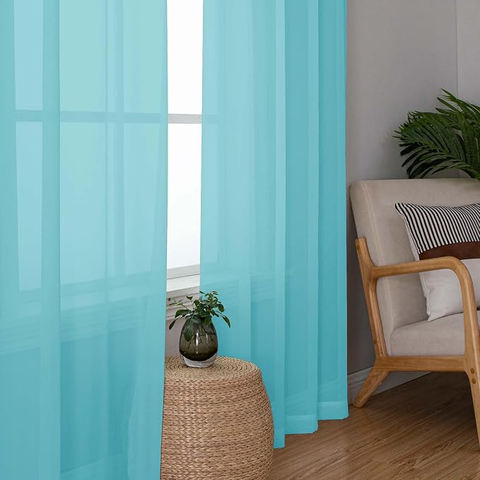 OWENIE Aqua Kitchen Sheer Curtains - Image 3