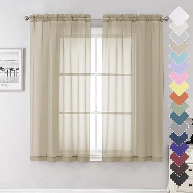 Lecloud Taupe Sheer Curtains 63 Inch Length 2 Panels, Airy & Breathable Solid by Lecloud