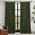 RYB HOME Green Velvet Curtains 84 inch, Solid Room Darkening Window Curtains by RYBHOME