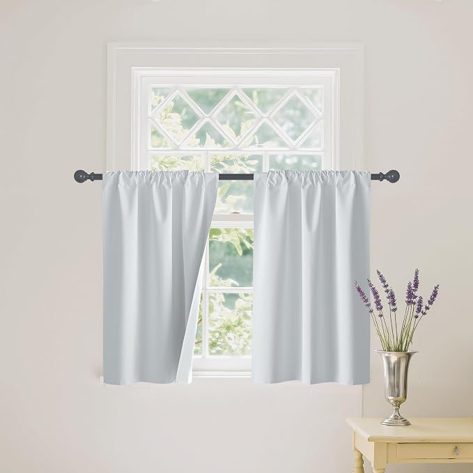 RYB HOME White 100% Blackout Curtains, Short Thermal Insulated Heat & UV by RYBHOME