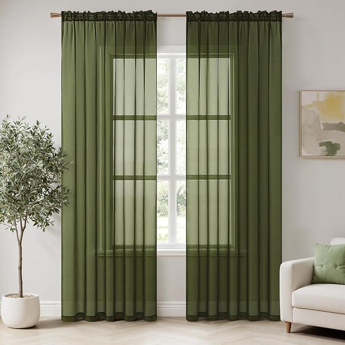 MIULEE 2 Panels Solid Color Sheer Window Curtains Elegant Window Voile by MIULEE