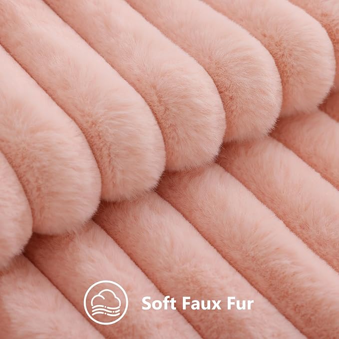 decorUhome Fall Faux Fur Throw Pillow Covers 24x24 Set of 2 Blush Pink | - Image 2