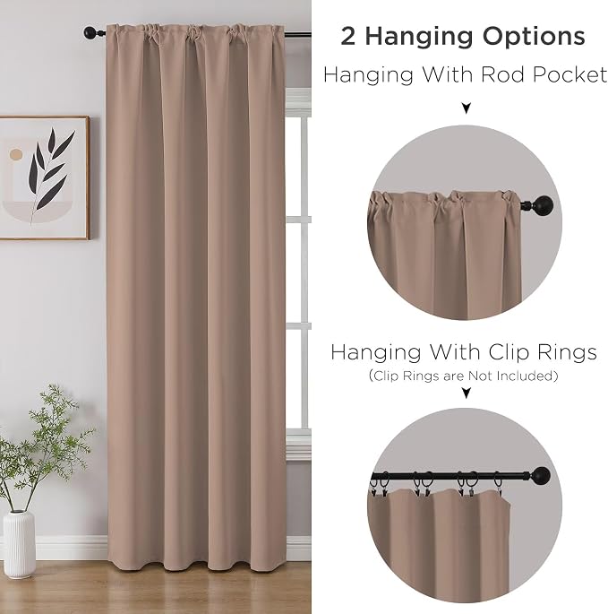 CUCRAF Khaki Blackout Curtains 96 inch Length 2 Panels Set, Rod Pocket Room - Image 3