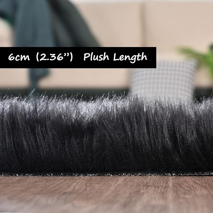 Goolela Black Round Rug 4ft Circle Fluffy Fuzzy Furry Rug - Image 4