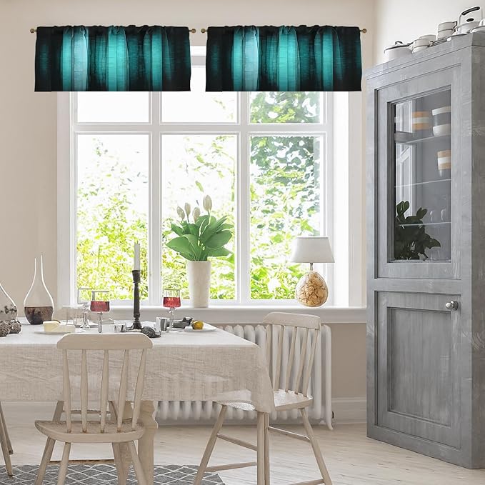 Emvency 2 Pack Valances Window Treatments, Teal Striped Abstract Glass Texture - Image 2